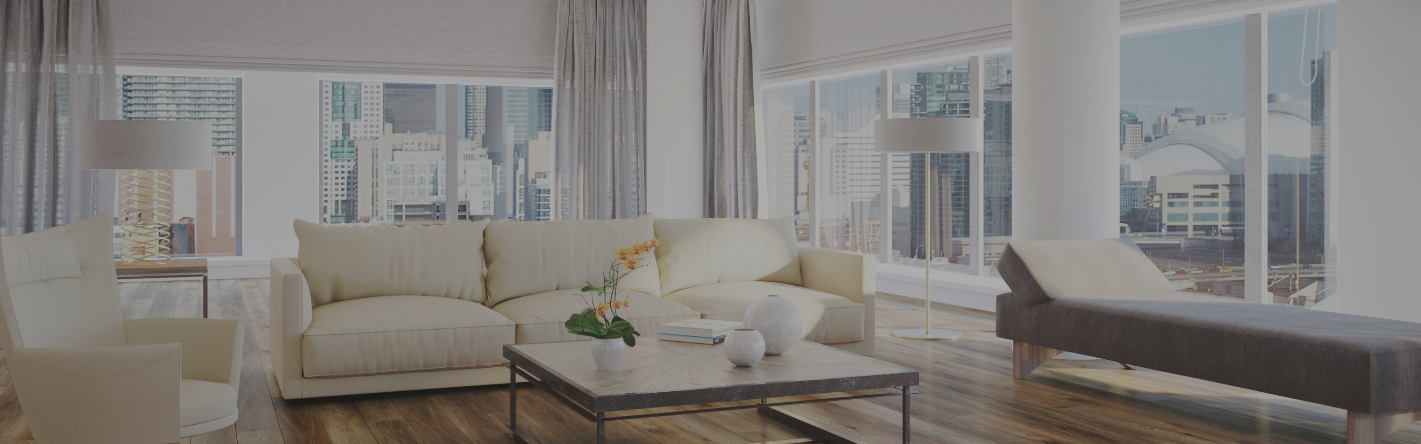 luxury vinyl flooring in a living room with large windows and curtains