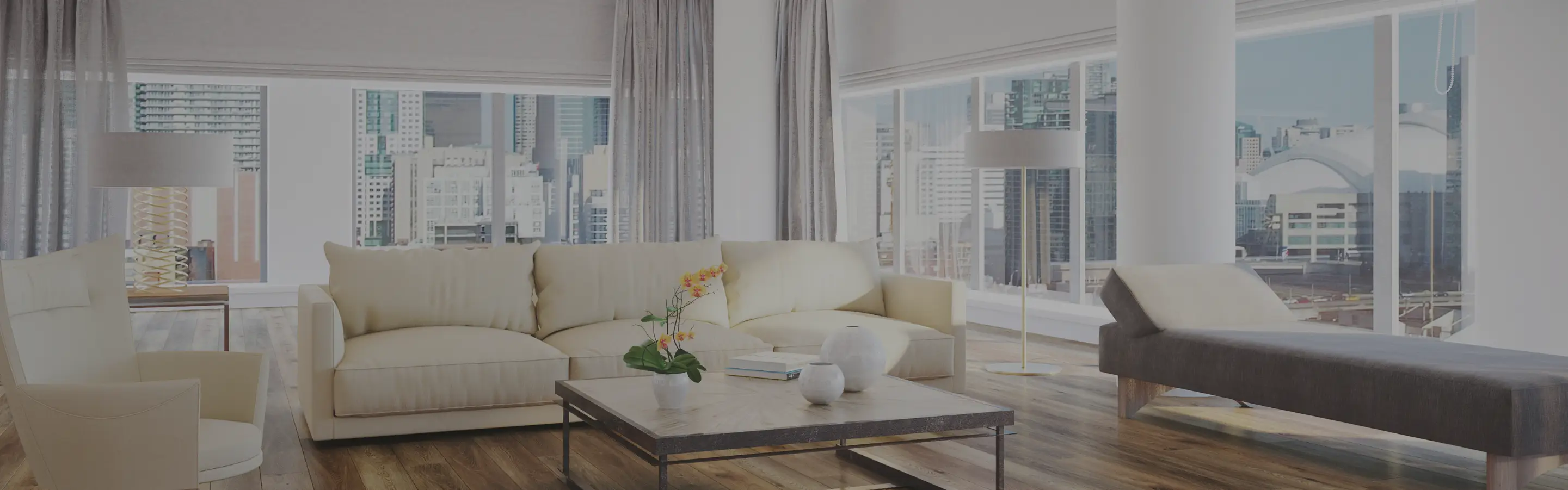 luxury vinyl flooring in a living room with large windows and curtains